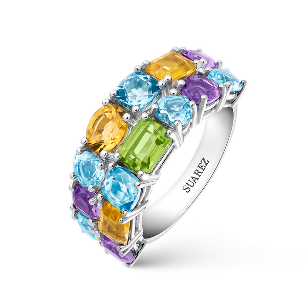 Double silver ring with multicolored stones, SO16008-AGMULT