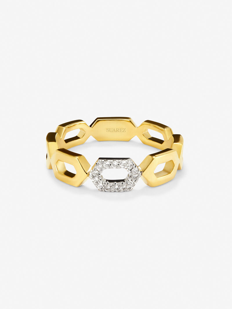 18K yellow gold ring with 14 brilliant-cut diamonds with a total of 0.06 cts image number 2