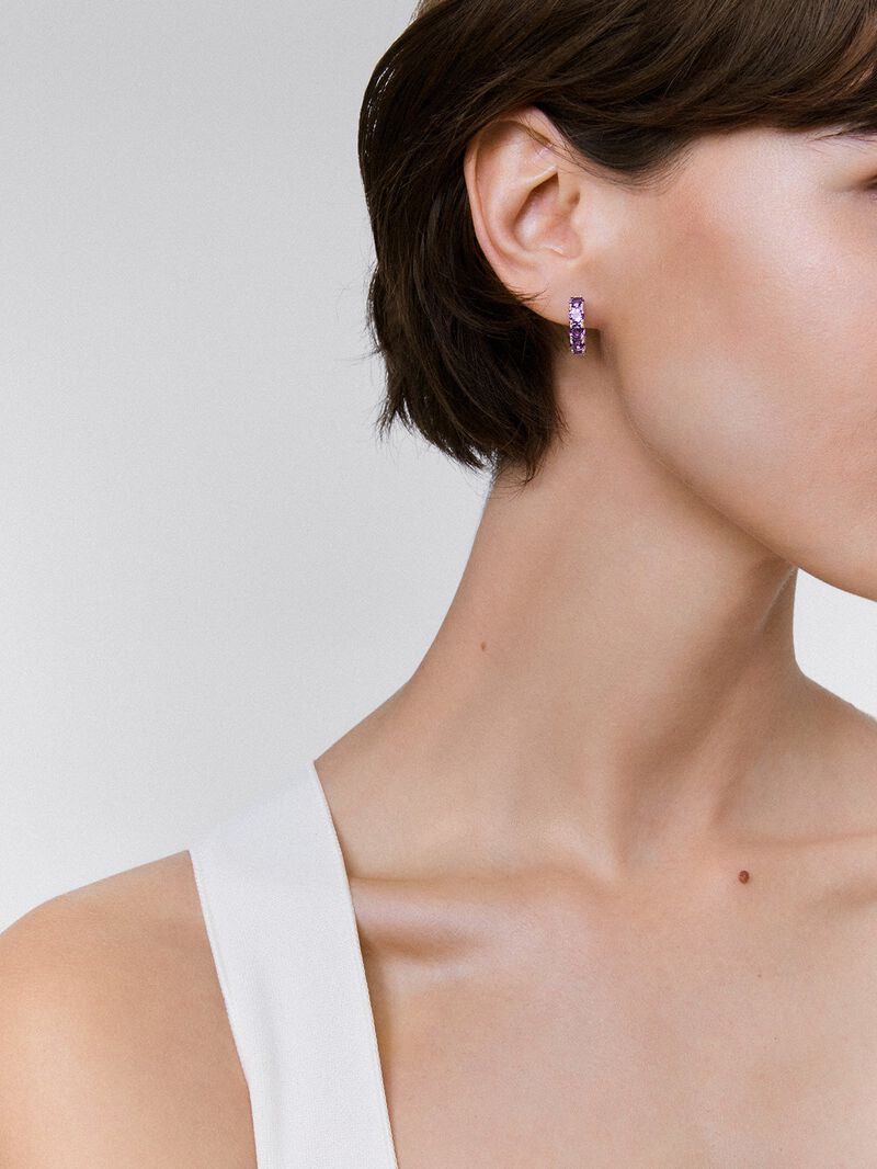 925 Silver amethyst hoop earrings image number 3