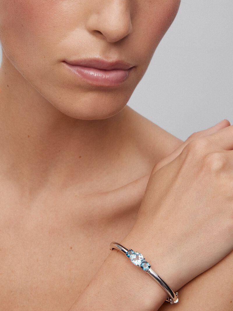 925 Silver rigid bracelet with topaz image number 1