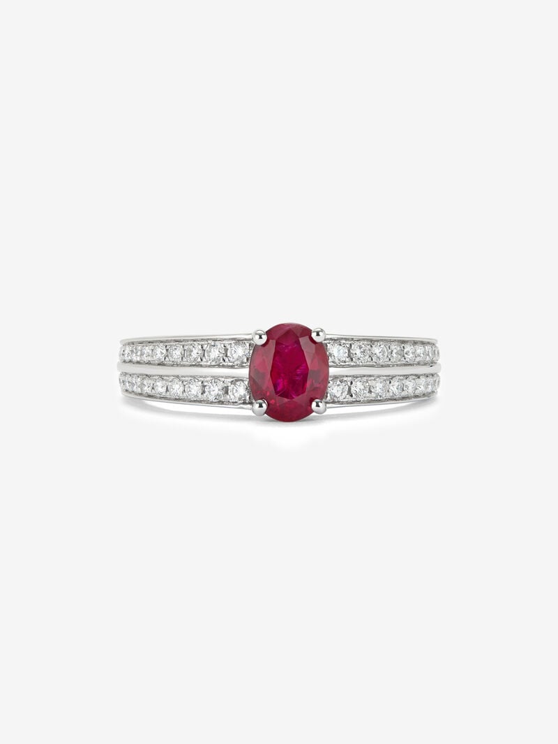 18K white gold ring with oval-cut ruby ​​of 1.055 cts and 40 brilliant-cut diamonds with a total of 0.31 cts image number 2