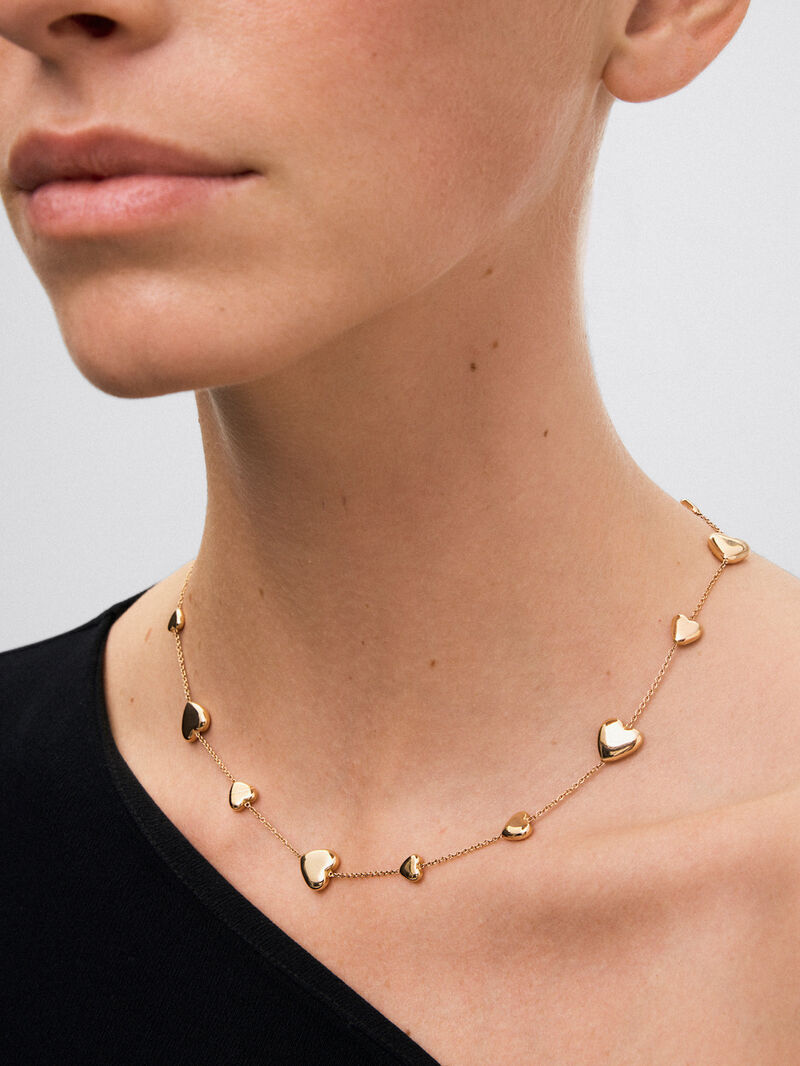 18K rose gold necklace with hearts image number 3