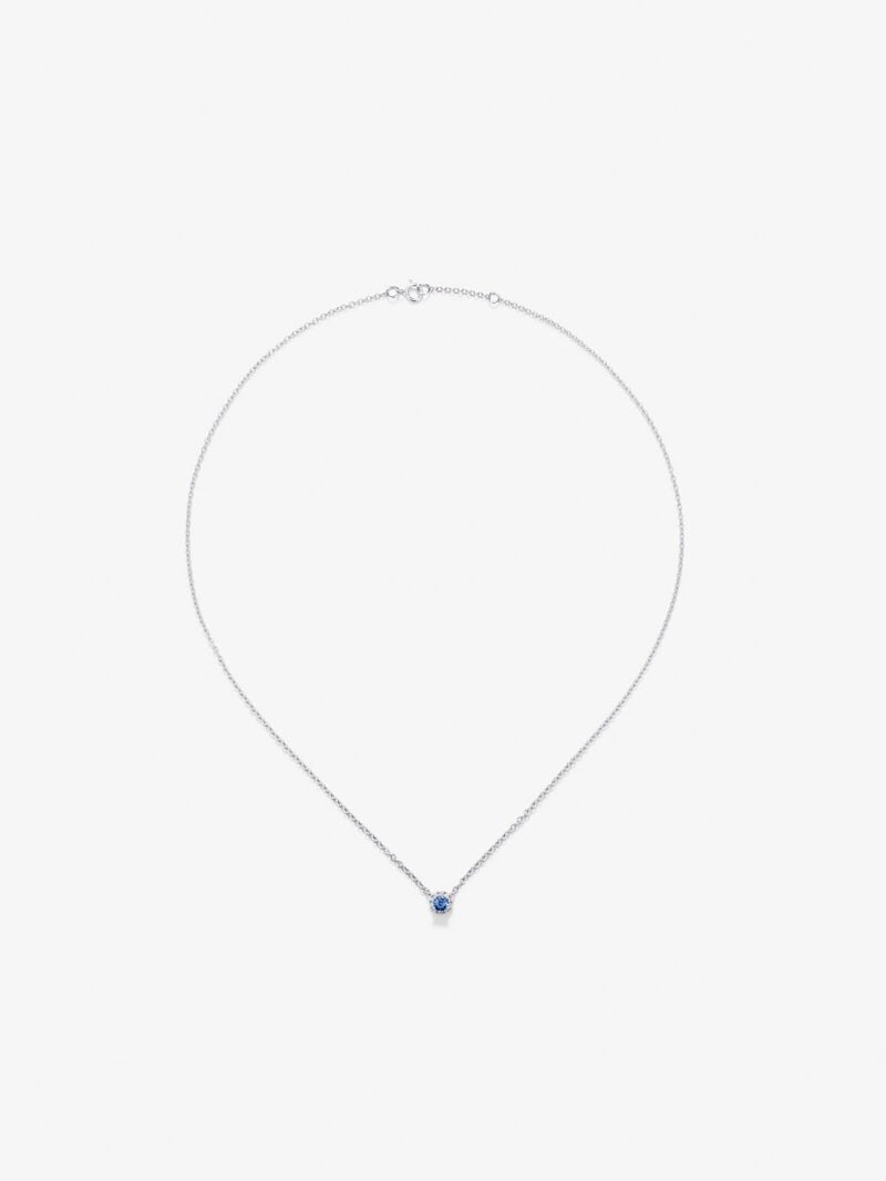 18K white gold pendant with brilliant-cut blue sapphire of 0.23 cts and a border of 10 brilliant-cut diamonds with a total of 0.07 cts image number 1