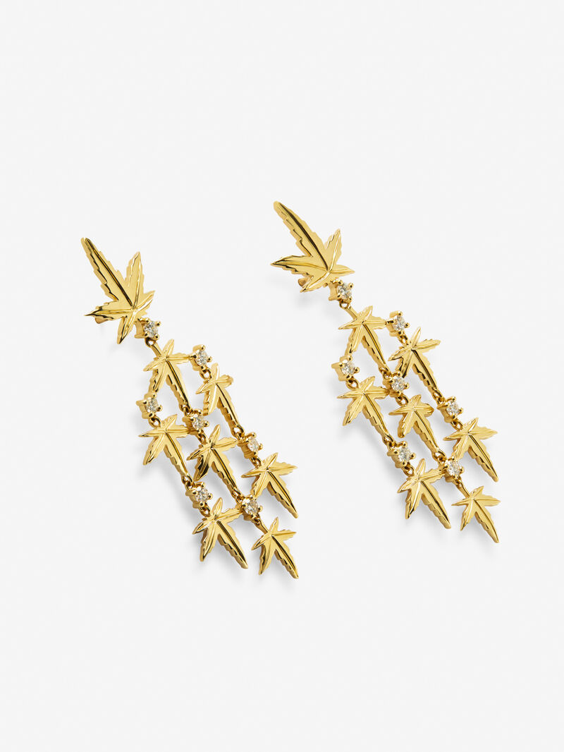 18K Yellow Gold Maple Leaf Earrings with 0.68 ct Diamonds image number 2