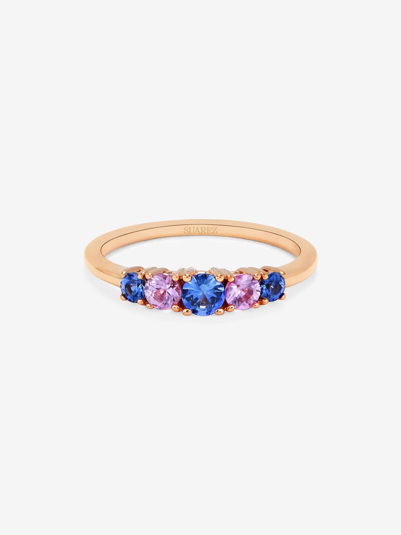 18K rose gold cinquillo ring with 5 brilliant-cut pink and blue sapphires with a total of 0.52 cts image number 2