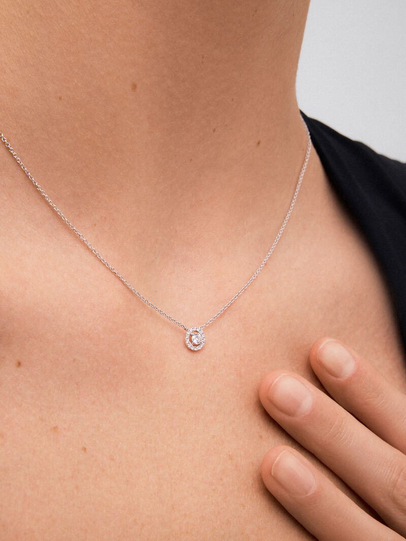 18K white gold chain pendant with solitary diamond and diamond urla image number 3