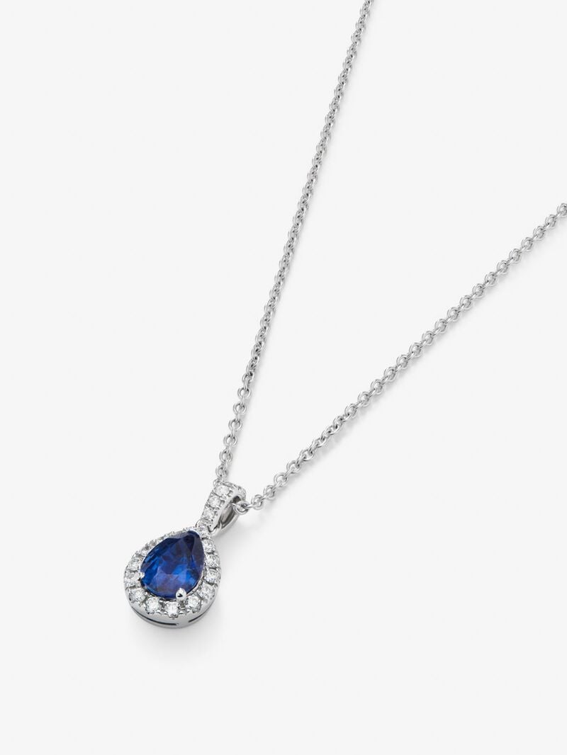 18K white gold pendant with pear-cut blue sapphire of 1.17 cts and 18 brilliant-cut diamonds with a total of 0.19 cts image number 2
