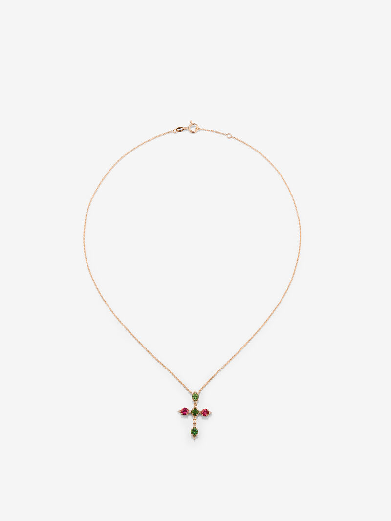 18K Rose Gold Cross Pendant Chain with Green Tourmaline and Pink Tourmaline image number 0