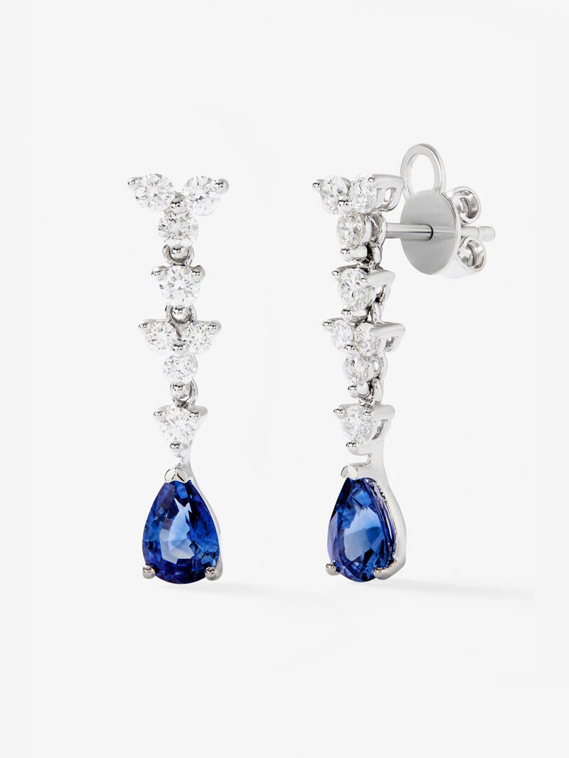 18K white gold earrings with 2 pear-cut blue sapphires with a total of 1.68 cts and 16 brilliant-cut diamonds with a total of 0.76 cts image number 0