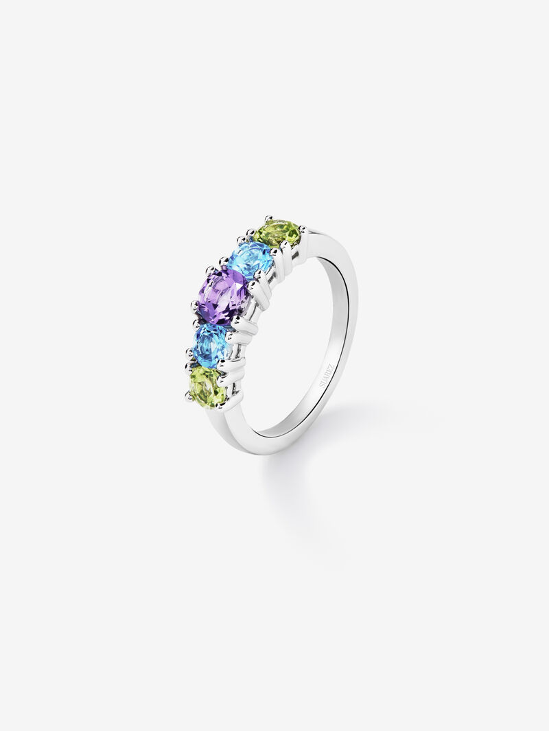925 Silver Five-Stone Ring with Multicolored Gems image number 0