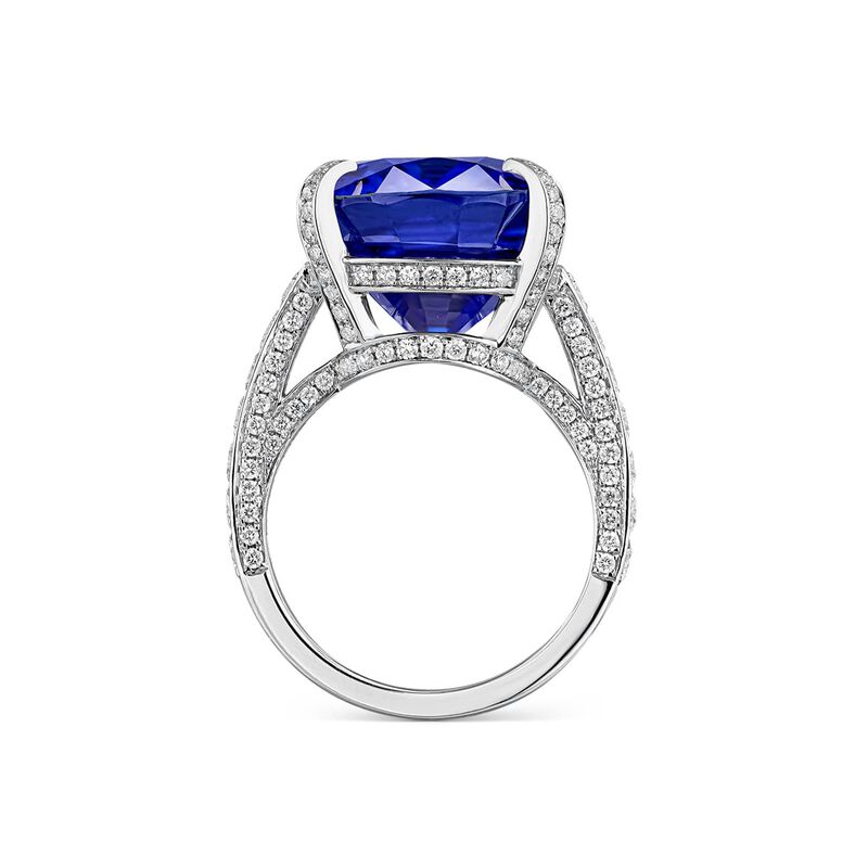 Anillo de oro blanco de 18kt con zafiro Royal Blue octogonal de 22,9cts y diamantes, SO22067-OBDZ_V