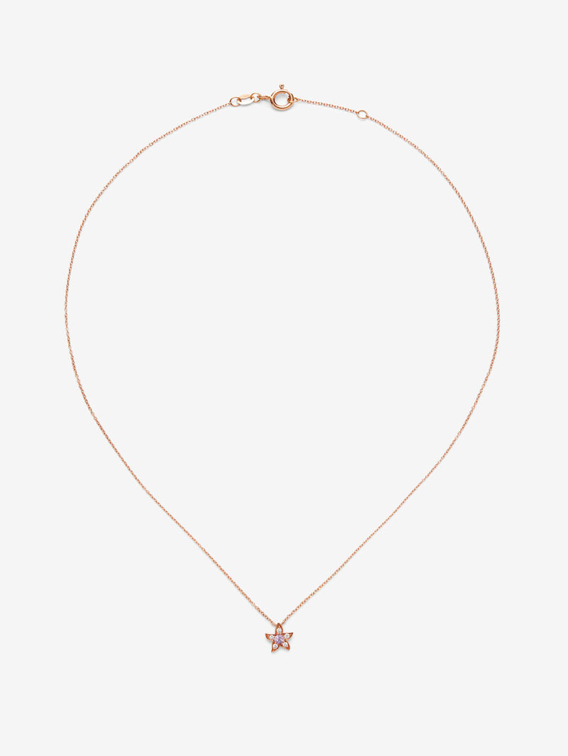 18kt rose gold flower pendant with pink sapphire and diamonds image number 0