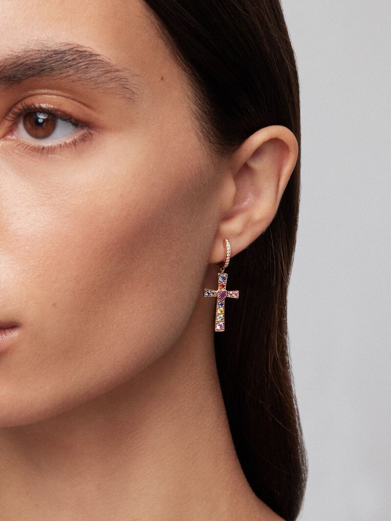18kt rose gold earrings with multicolored sapphires image number 1