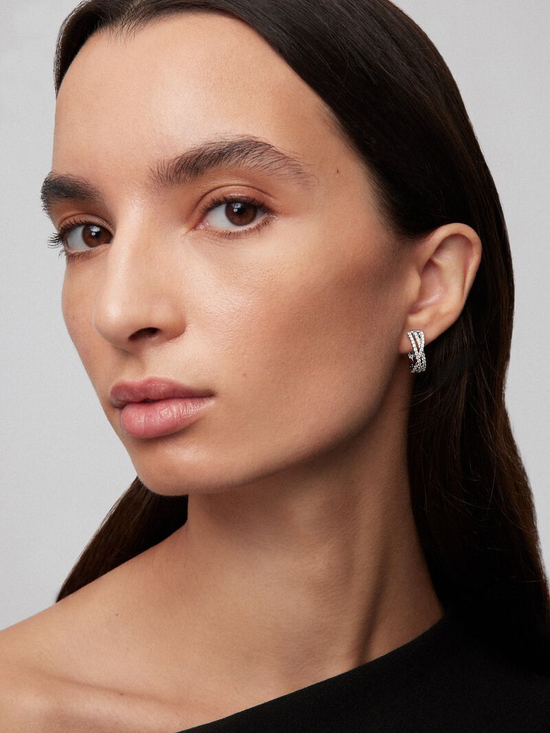 18K white gold multiple hoop earrings with 68 brilliant-cut diamonds with a total of 0.74 cts image number 1