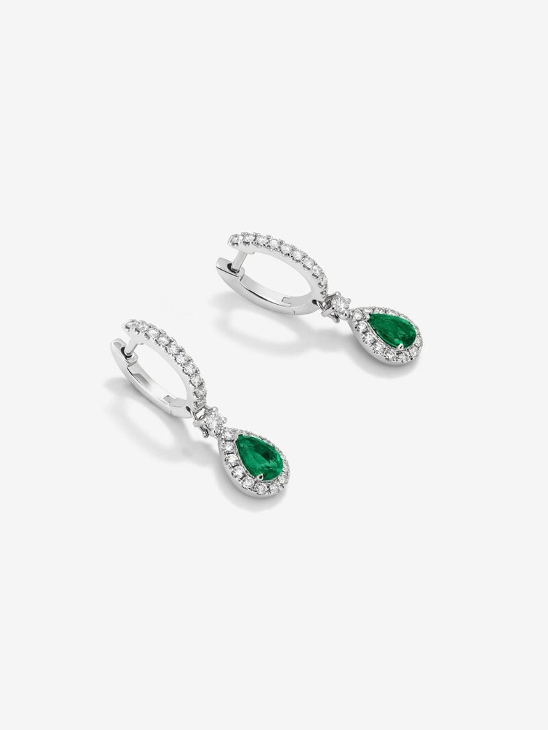 18K white gold earrings with 2 pear-cut green emeralds with a total of 0.7 cts and 48 brilliant-cut diamonds with a total of 0.53 cts image number 2