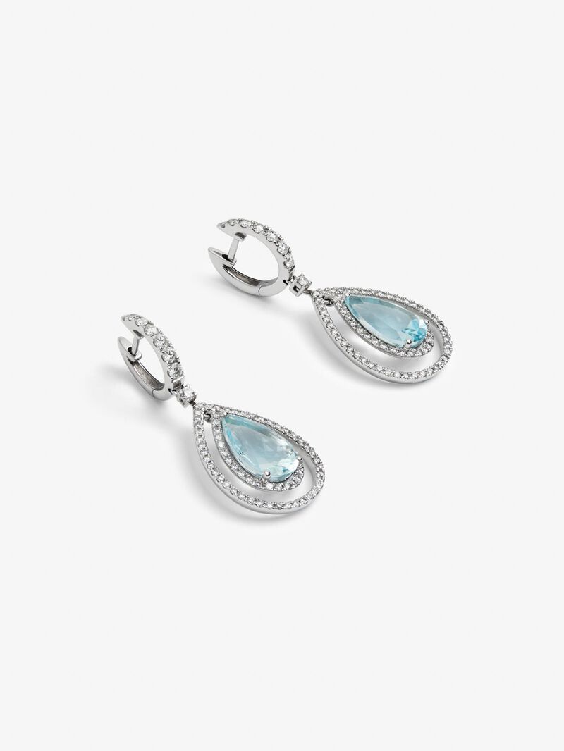 18K white gold earrings with 5.13 ct pear-cut aquamarines and 1.07 ct brilliant-cut diamonds image number 2