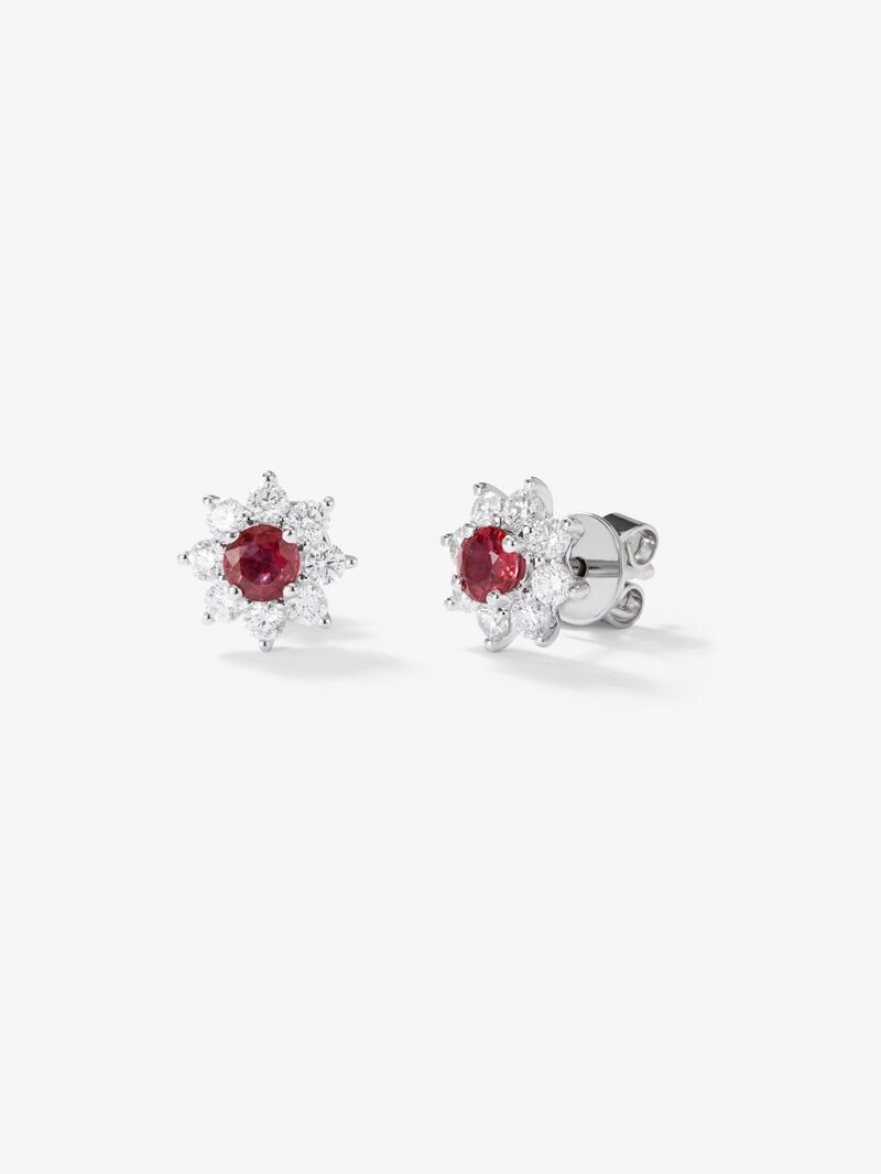 18k white gold earrings with red rubies in bright size of 0.69 cts and white diamonds in bright size of 0.7 cts image number 0