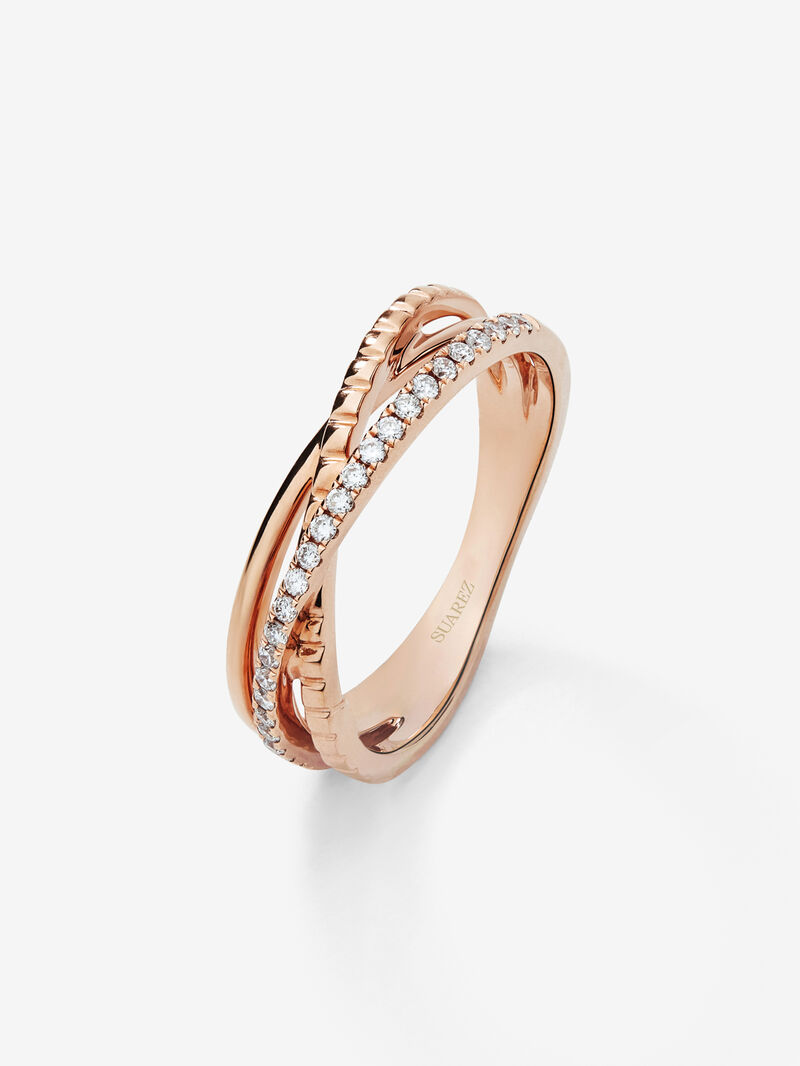 18K rose gold cross ring with 25 brilliant-cut diamonds with a total of 0.15 cts image number 0