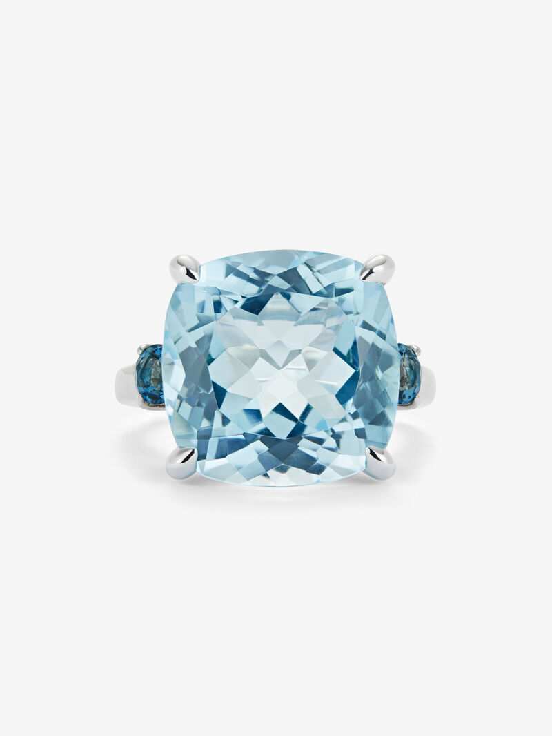 925 silver ring with cushion-cut sky blue topaz of 16.90 cts and 2 brilliant-cut London blue topazes with a total of 0.27 cts image number 2