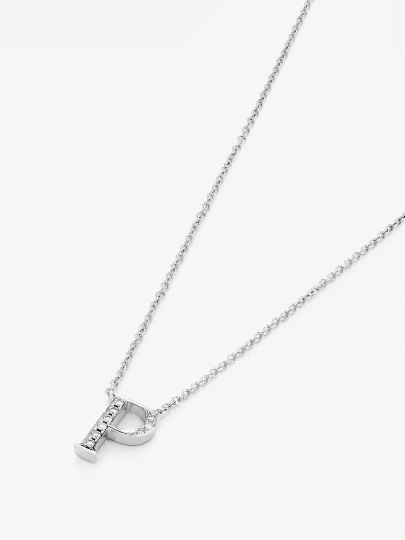 18K white gold pendant with letter P and 9 brilliant-cut diamonds with a total of 0.06 cts image number 2