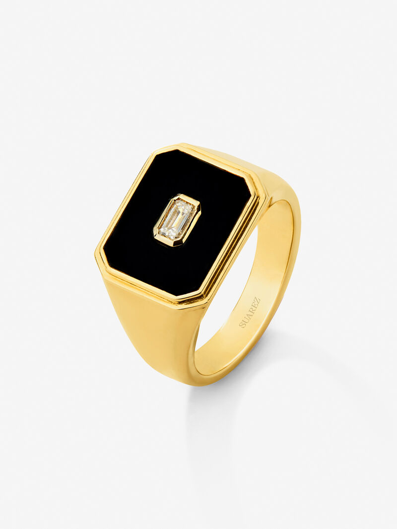 18K Yellow Gold Large Signet Ring with Black Onyx and 0.17 cts Diamond image number 0
