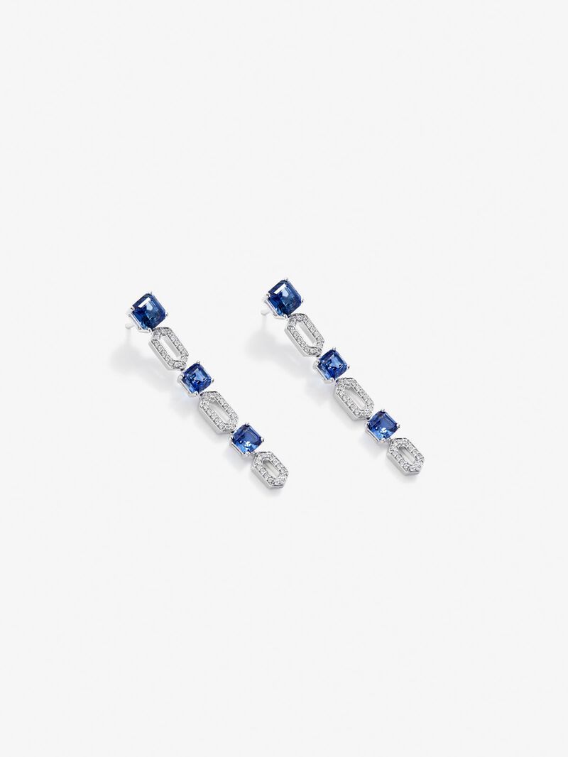 18K white gold earrings with blue zafiros in octagonal size 5.32 cts and white diamonds in bright 0.32 cts image number 2