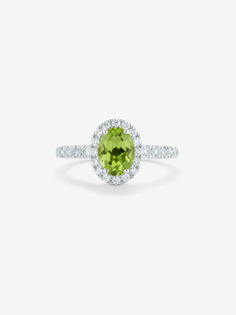 18K White Gold Ring with Green Peridoto in 1.28 cts and white diamonds in bright 0.48 cts diamonds image number 2