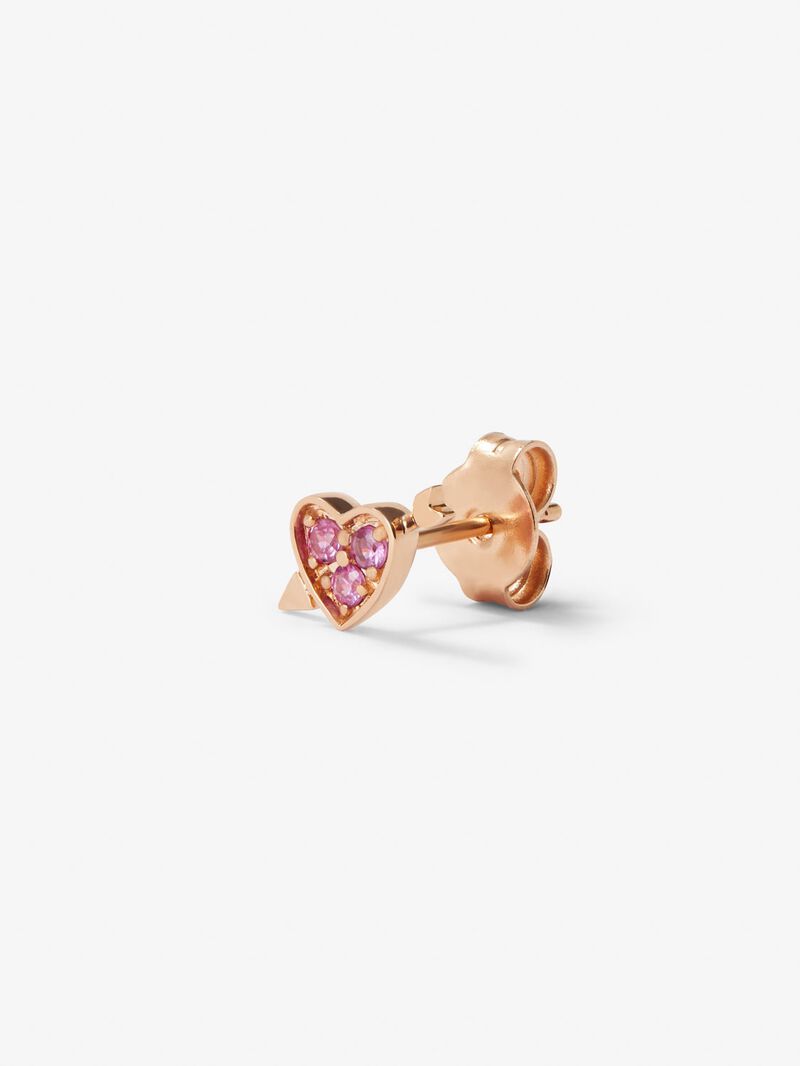 Individual 18K rose gold earring with 3 brilliant-cut pink sapphires with a total of 0.1 cts and heart shape image number 2
