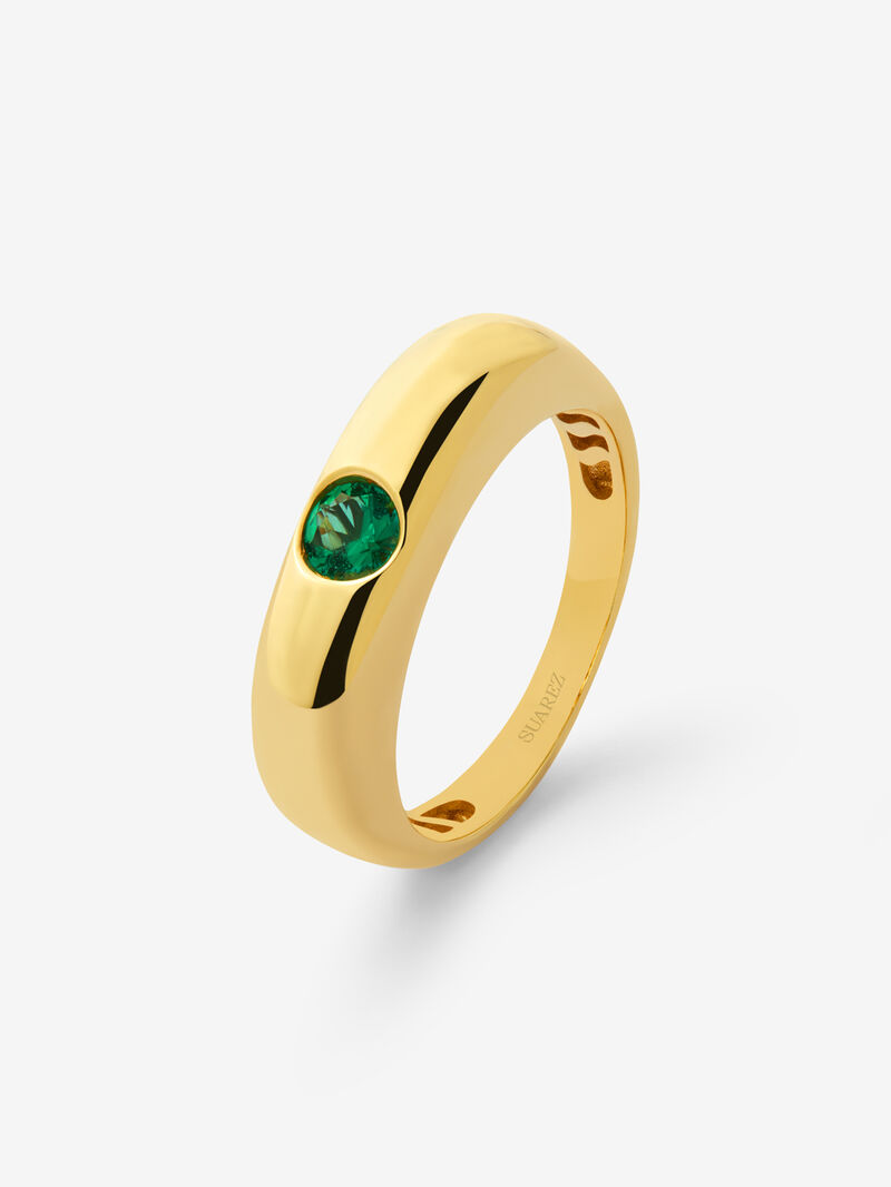 18K yellow gold ring with 0.25 ct brilliant cut emerald image number 0