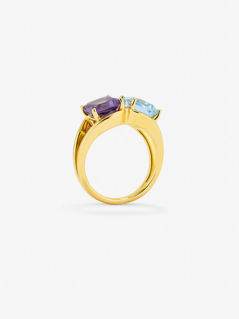 18kt yellow gold ring with diamonds, Sky and amethyst topacios image number 4