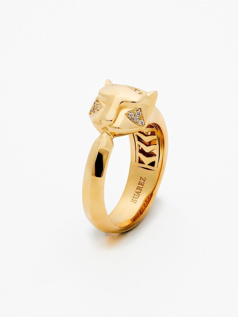 18K yellow gold ring with 26 brilliant-cut diamonds with a total of 0.08 cts and a tiger shape image number 0