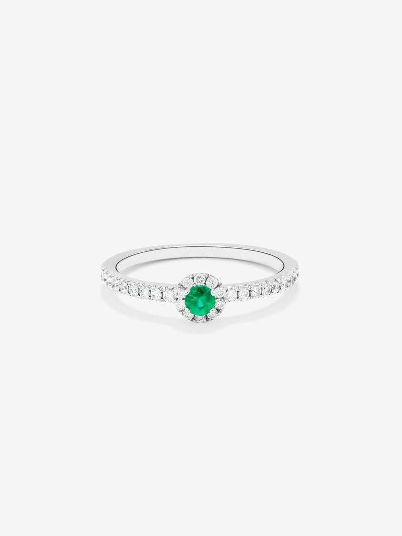 18K white gold ring with brilliant-cut emerald of 0.21 cts and arm and border of 24 brilliant-cut diamonds with a total of 0.29 cts image number 1