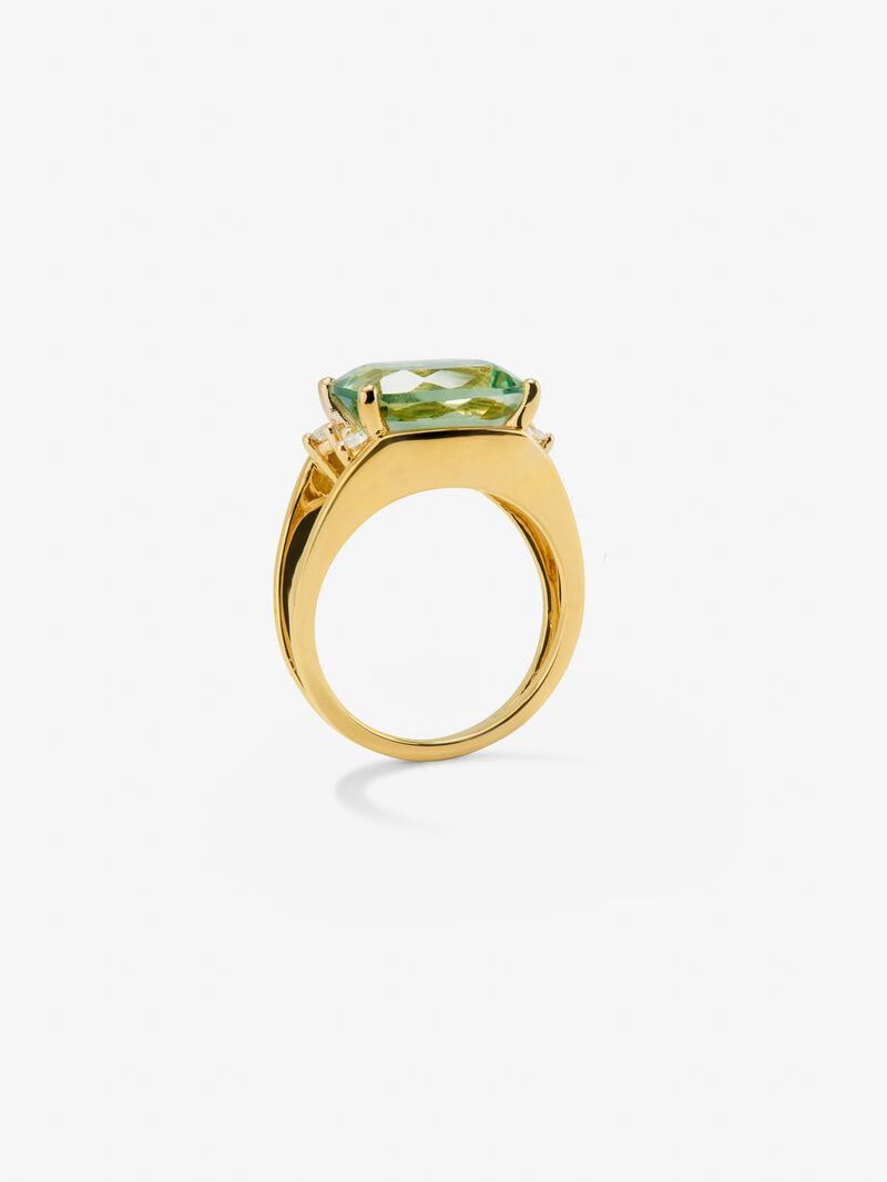 18K yellow gold ring with green amethyst in 7.3 cshion size and white diamonds in 0.13 cts image number 4
