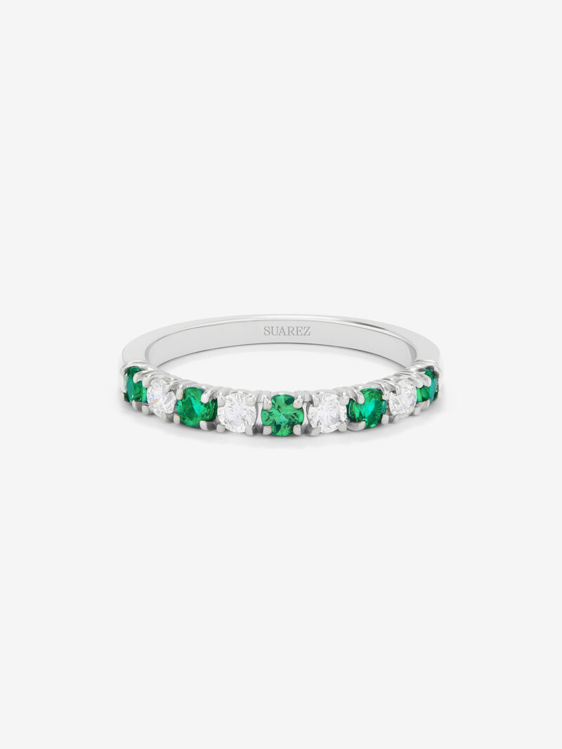 Half-eternity 18K gold ring with emerald and diamond image number 2