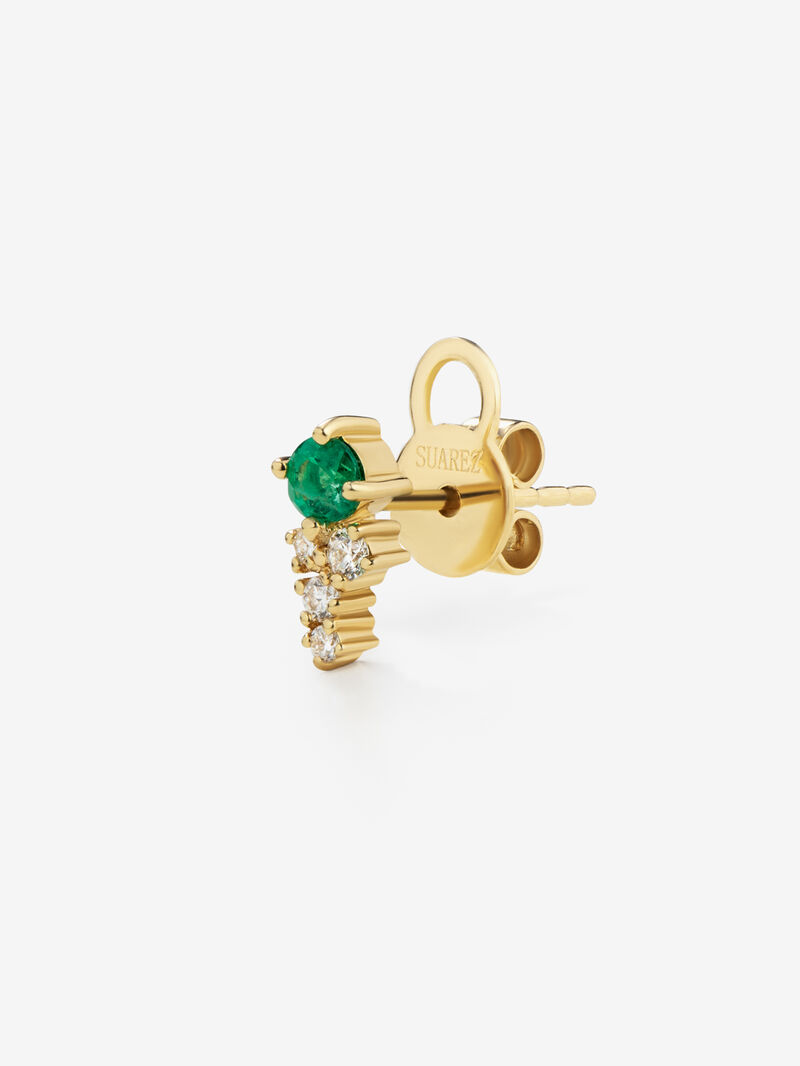 Right individual earring made of 18K yellow gold with emerald and diamonds. image number 2