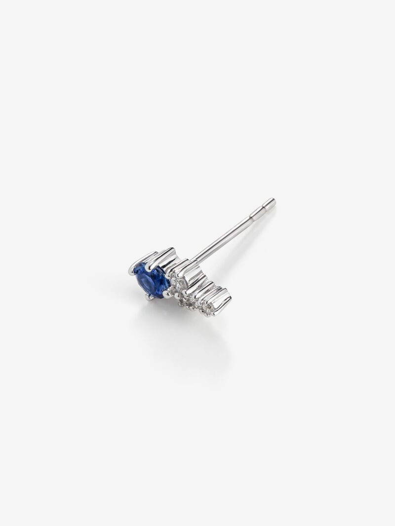 Right individual earring made of 18K white gold with sapphire and diamonds. image number 4
