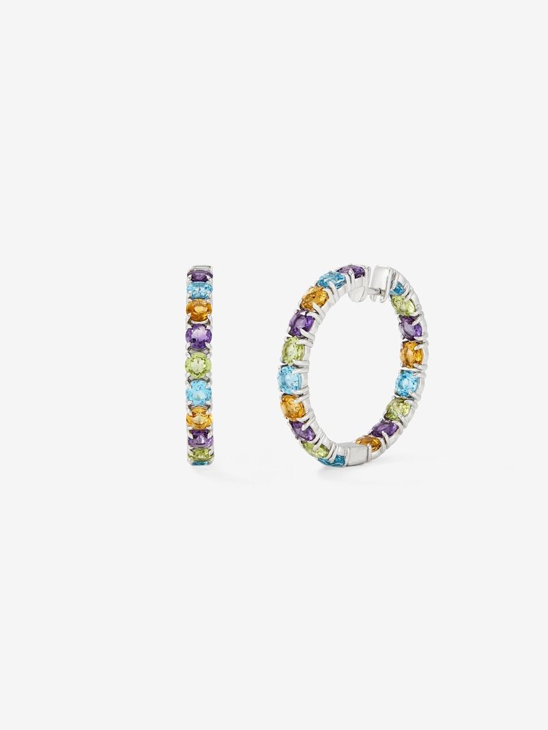 Closed hoop earrings made of 925 silver with multicolor gems image number 0