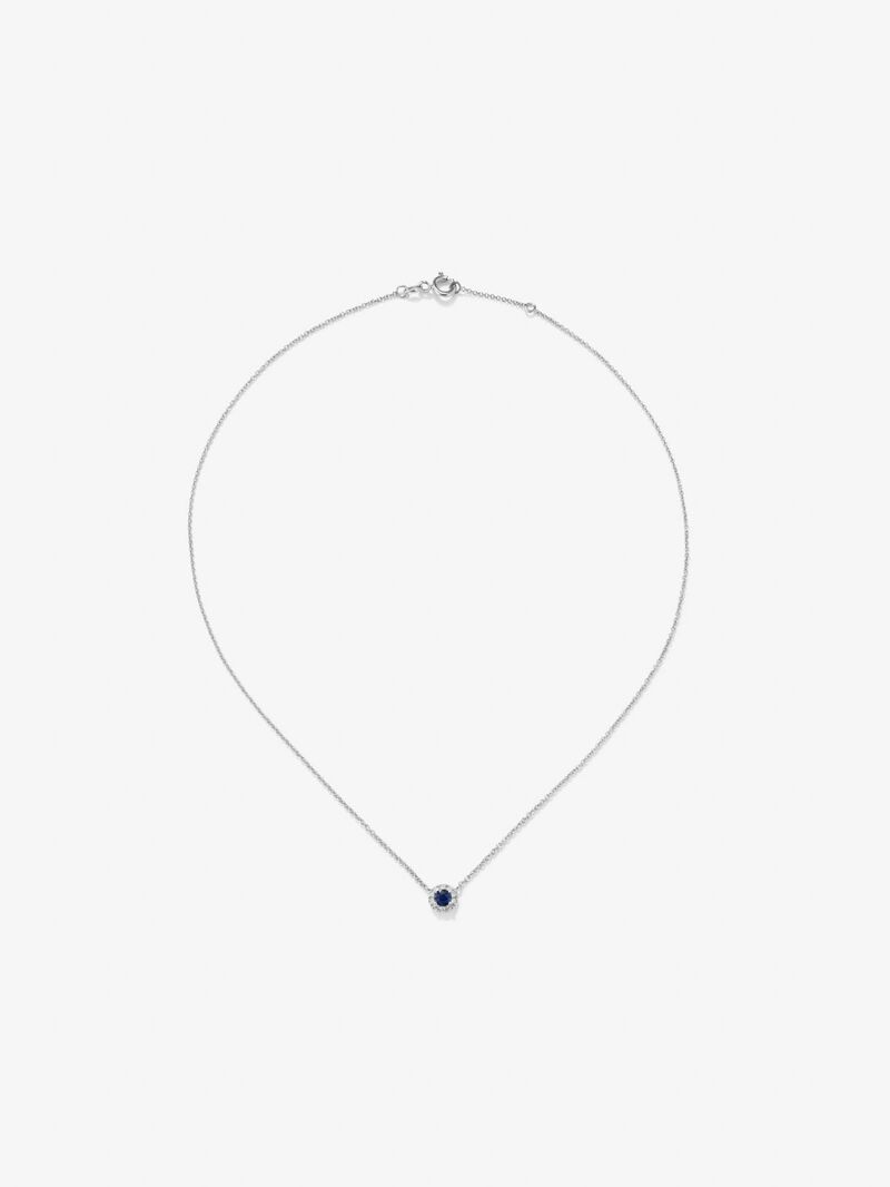 18K white gold pendant with a brilliant-cut blue sapphire of 0.2 cts and 10 brilliant-cut diamonds with a total of 0.05 cts image number 0