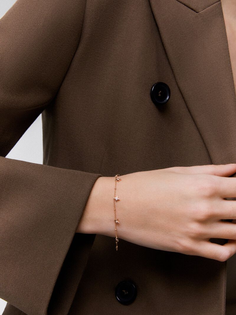 18K Rose Gold Bracelet Chain with Diamond Stars image number 3