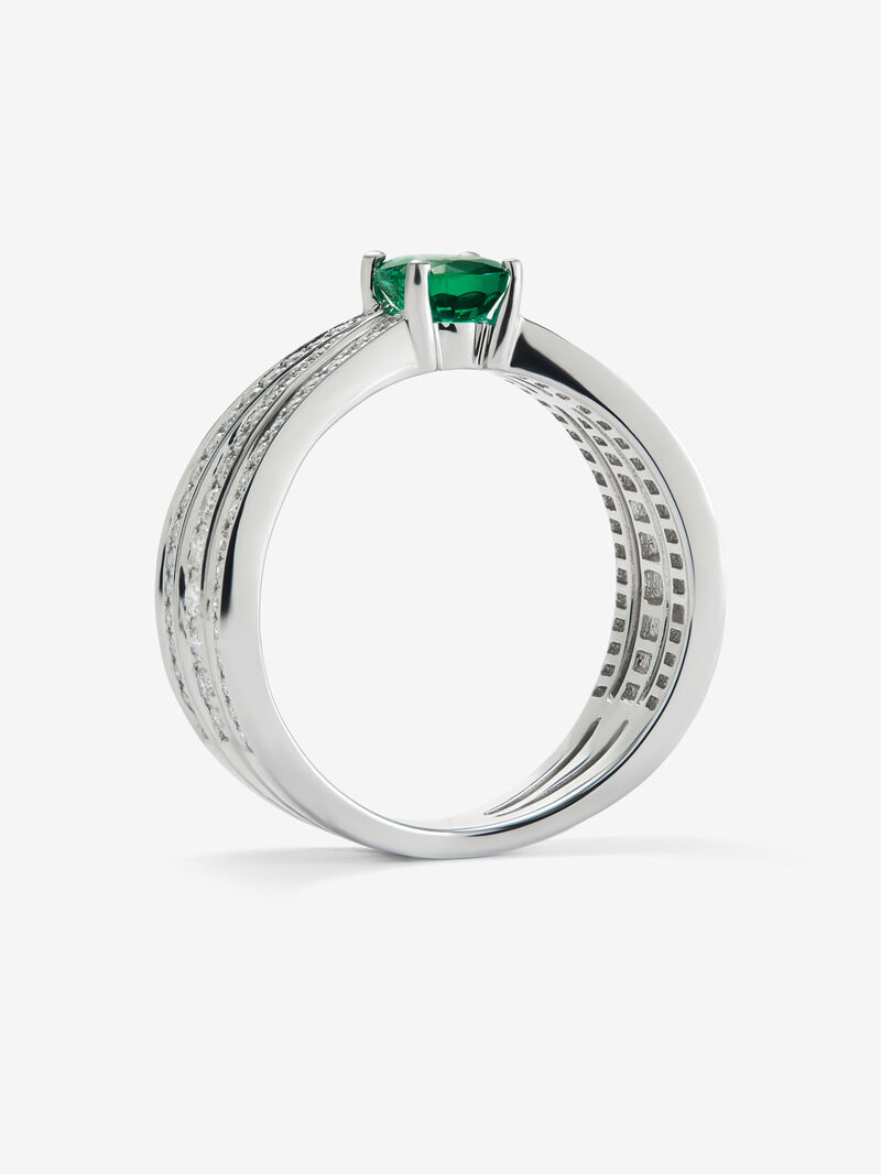 18K white gold multi-arm ring with oval-cut emerald ​​of 0.63 cts and brilliant-cut diamonds with a total of 0.43 cts image number 4
