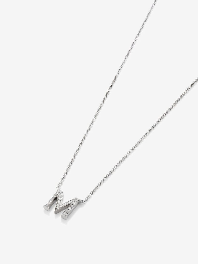 18K white gold pendant with letter M paved with 28 brilliant-cut diamonds with a total of 0.13 cts image number 2