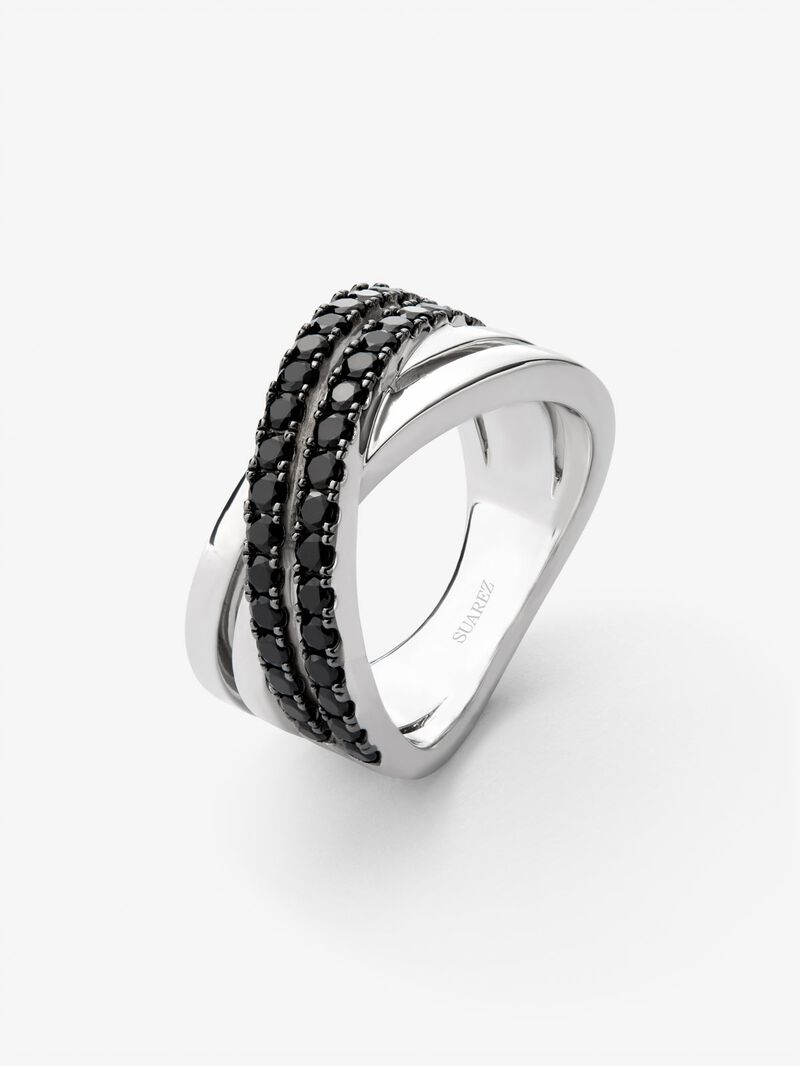 Cross multi-arm ring in 925 silver with 36 brilliant-cut black spinels with a total of 0.36 cts image number 0