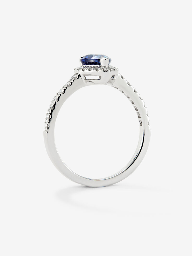 18K white gold ring with pear-cut blue sapphire of 0.97 cts and 34 brilliant-cut diamonds with a total of 0.45 cts image number 2