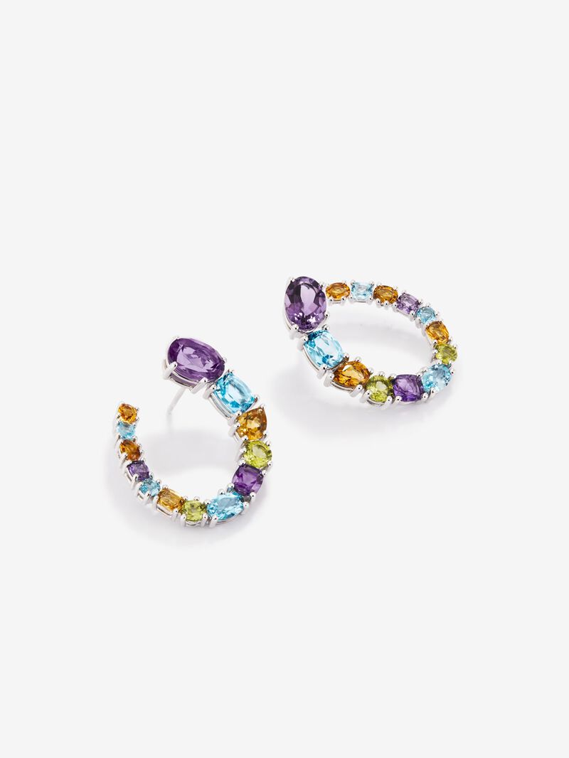 925 silver earrings with purple amethysts, green peridots, Swiss blue topaz and citrine quartz image number 2
