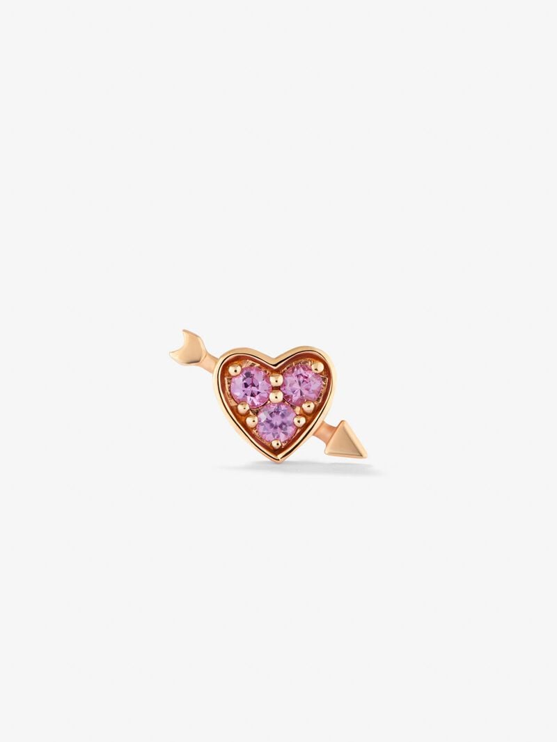 Individual 18K rose gold earring with 3 brilliant-cut pink sapphires with a total of 0.1 cts and heart shape image number 0