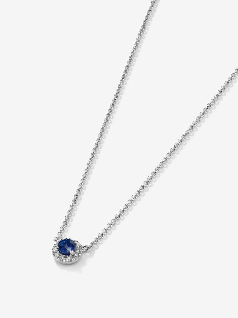 18K white gold pendant with a brilliant-cut blue sapphire of 0.2 cts and 10 brilliant-cut diamonds with a total of 0.05 cts image number 2