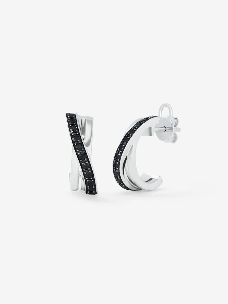 Crossed hoop earrings made of 925 silver with spinels image number 0