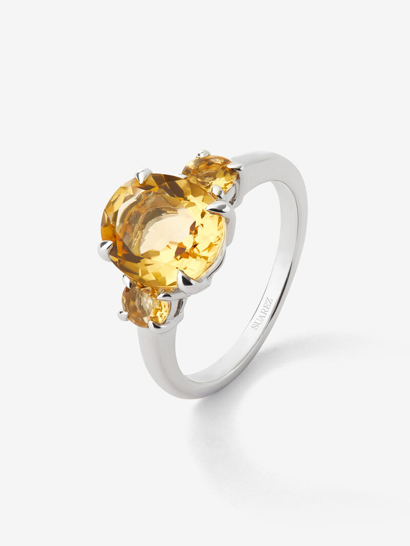 925 silver triplet ring with 3 oval-cut citrine quartz with a total of 3.14 cts image number 0