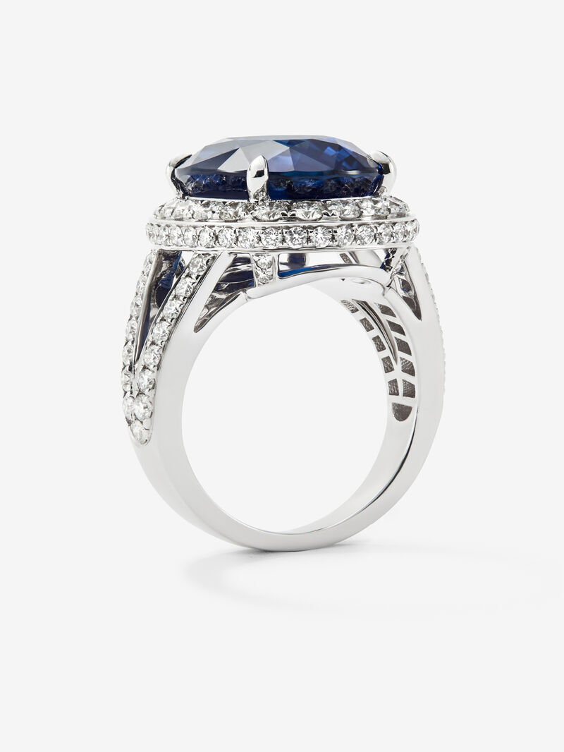 18K white gold ring with oval-cut royal blue sapphire of 12.64 cts and border and arm of 93 diamonds with a total of 1.74 cts image number 4
