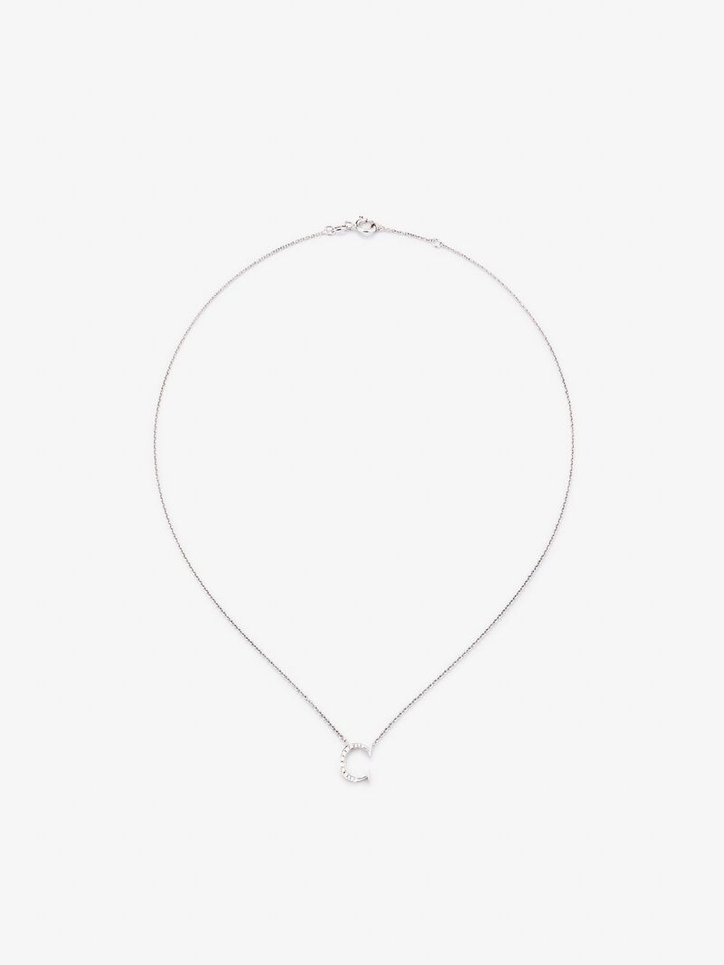 18K white gold pendant with letter C paved with 7 brilliant-cut diamonds with a total of 0.05 cts image number 0